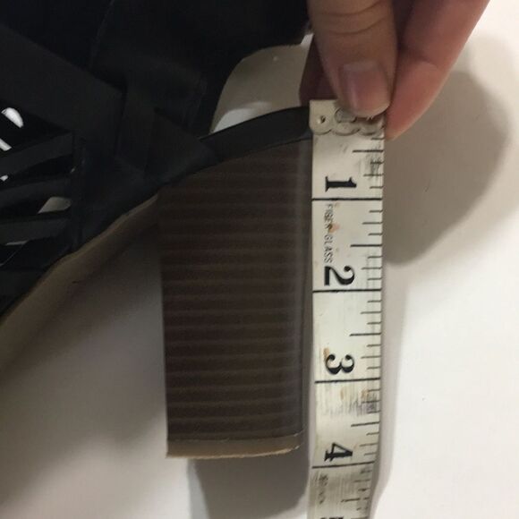 American Eagle Black Woven High Heel Open Toe Ankle Strappy Size 8 - Picture 5 of 5